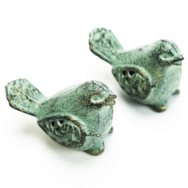 Sungmor Cast Iron Desktop Ornament - Graceful Hollow-Carved Birds Sculpture Home Decoration - Decorative & Lovely Animal Figurine Indoor Outdoor Statues - 2PC Pack & Green Color - Image 1